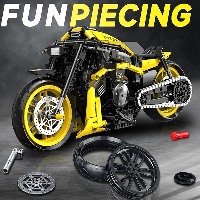 MJDDJA 1:8 Muscle Motorcycle Car Building Set for Adults Kickstand for Display Muscle Bike Chopper Building BlocksHome Office DecorGift for Adults Birthday(554PCS)