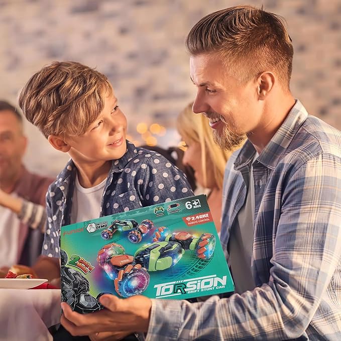 Gesture Sensing RC Stunt Car - Remote &amp Hand-Controlled Drift Toy for Kids Ages 5-7 6-8 9 10 11 12 Year Old 4WD Double-Sided Driving with Lights &amp Music