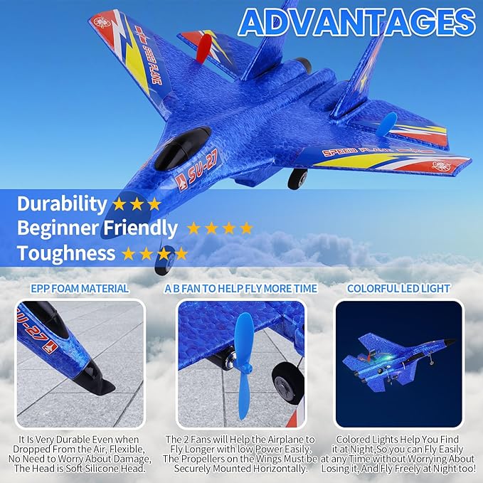 Su27 RC Plane Remote Control Airplane 2.4Ghz Ultra Long Endurance Raptor RC Fighter Jet Toy Airplanes for Kids Beginners Boys Girls