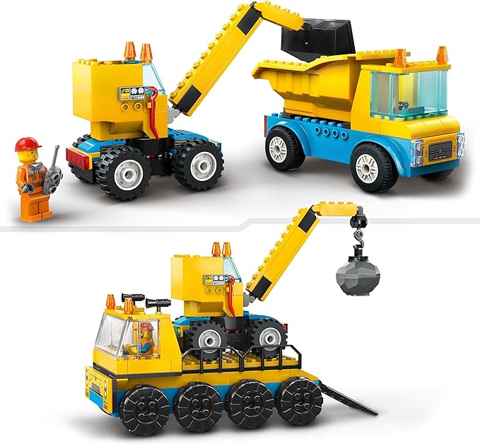 Lego 60391 City Camiones de Construcción y Grúa con Bola de Demolición Excavadora de Juguete Camión Basculante y Vehículos de Transporte Set de Aprendizaje para Niños y Niñas a Partir de 4 Años