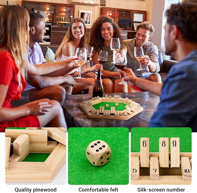 ropoda Shut The Box Game Upgraded 1-6 Player Wooden Board Games for Adult and Kids Shut The Box Dice Game -Addition Training Fun for Family Game Night