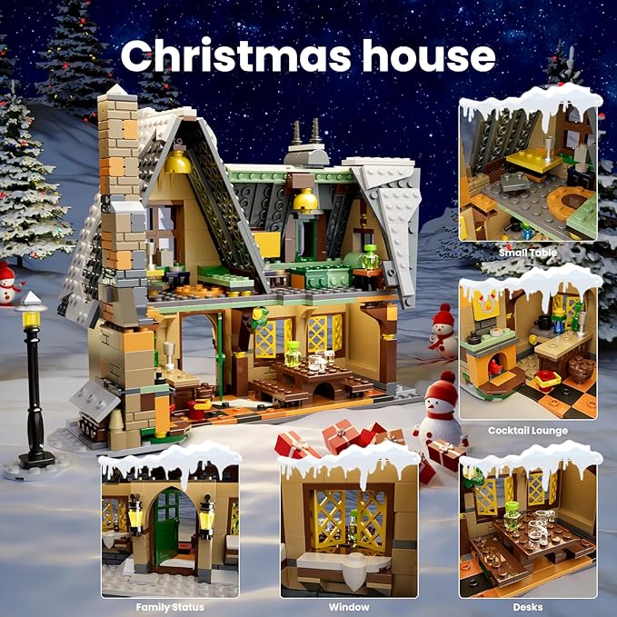 Mould King Retro Christmas Snow House Blocks Set Build a Winter Village with Family Holiday Cabin Collections Kit for Adults 2025 Xmas Decoration Gifts for 14+ and Adults 16049