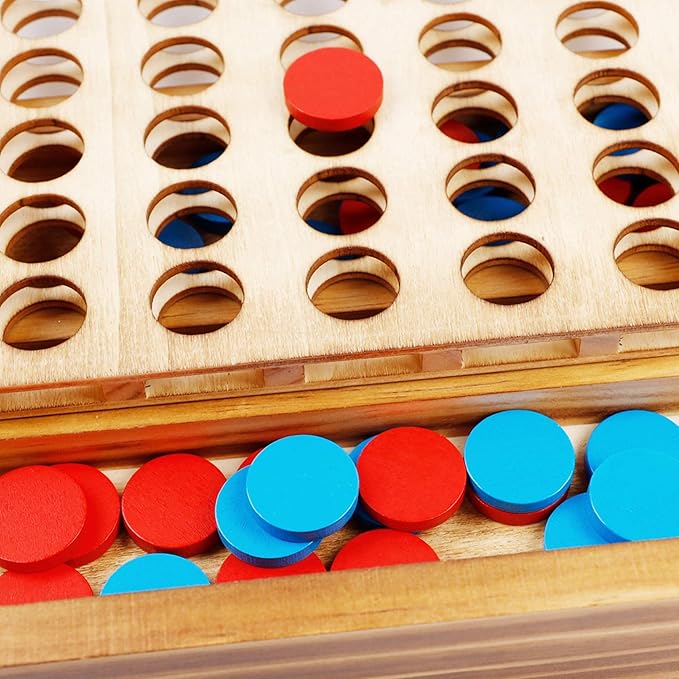 Glintoper Tic Tac Toe &amp 4 in a Row Tables Game Set Classic Board Line Up 4 for Living Room Rustic Table Decor and Use as Game Top Wood Guest Room Decor Strategy Board Games for Families