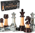 Vamslove Heavy Weighted Acrylic Chess Pieces Only with Leather Base-3.5'' King with Storage Slots-Extra 2 Queens-34 Staunton Tournament Chessmen for Chess Set or Replacement of Missing Pieces