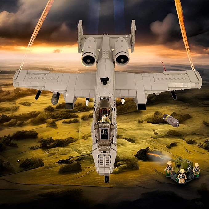 General Jim's A-10 Thunderbolt II Warthog Fighter Jet Building Blocks Set 931 Pieces Cold War Attack Aircraft Model Plane with Opening Cockpit Retractable Landing Gear Artillery Station | GJ-AA10