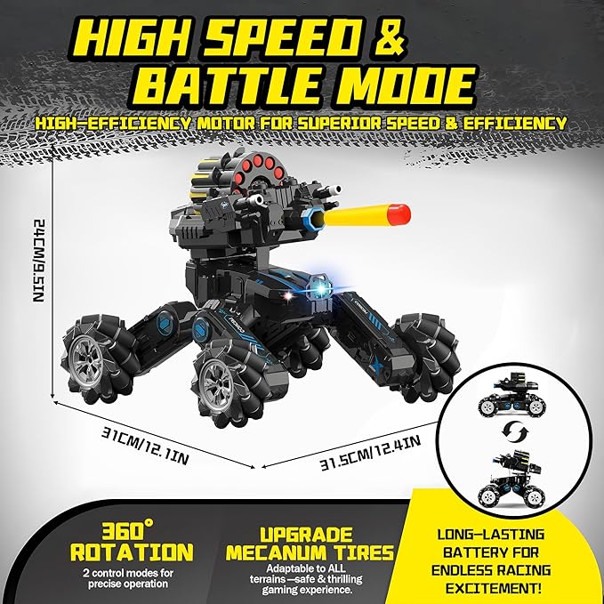 RC Tank Car with DriftHand Gesture Control Dual Mode Stunt Truck with Light Spray and Music 2.4Ghz Free Deformation Remote Control Fighting Bullets Vehicle for Kids