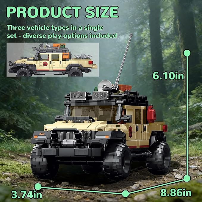 Dinosaur Classic Off-Road Vehicle Building Set 3-in-1 All-Terrain Car Trucks Collection Model Kit for Adults -1632PCS