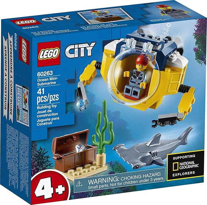 LEGO City Ocean Mini-Submarine 60263 Underwater Playset Featuring a Toy Submarine Pirate Treasure Chest Hammerhead Shark Figure and a Pilot Minifigure Great Gift for Kids (41 Pieces)