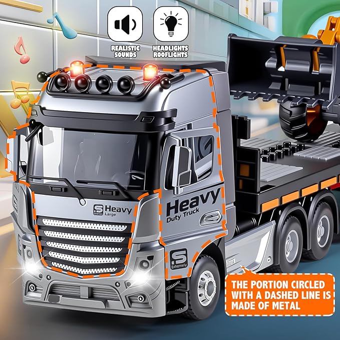 9 Channel RC Semi Truck Metal Cab 2.4Ghz Remote Control Truck and Trailer with Lights and Sounds Birthday Gift for Kids Boys 14.6
