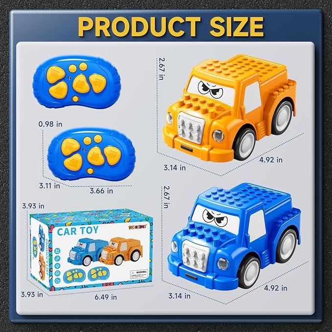 Remote Control Car for Aged 3-4 2-Pack 2.4 GHz Truck and Race Car with Sound Light Toddler RC Cars Ages 3-5 Electrical Racing Cars Indoor Outdoor for Boys Girls Birthday Gifts 3 4 5 6+