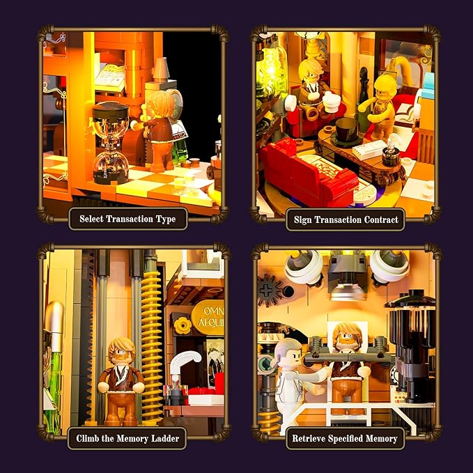 Steampunk Memory Magic Shop Lighting Building-Bricks Set 2056 Pcs Modular Building from Chrono Custodians Collection Display Set for Adults and Steampunk Lovers