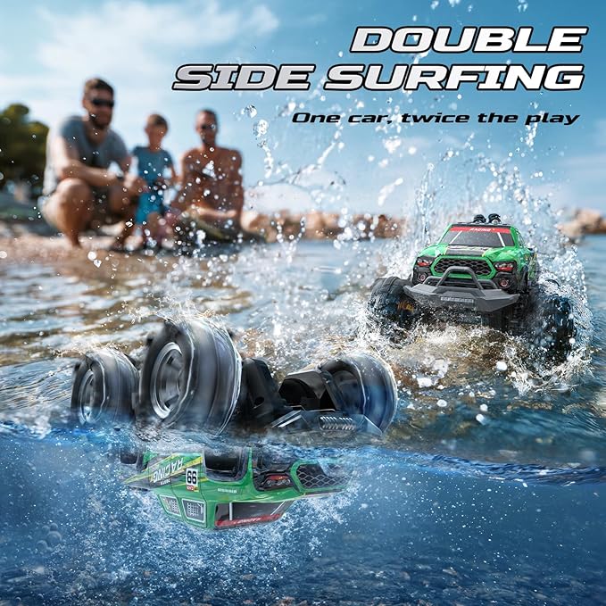 DEERC BG028 Amphibious RC Monster Truck/Boat IPX7 Waterproof Remote Control Car W/Gesture Sensing Control 2.4GHz 4WD RC Car W/ 360°RotationFlowing Light40mins Play RC Truck Toys for Kids Boys