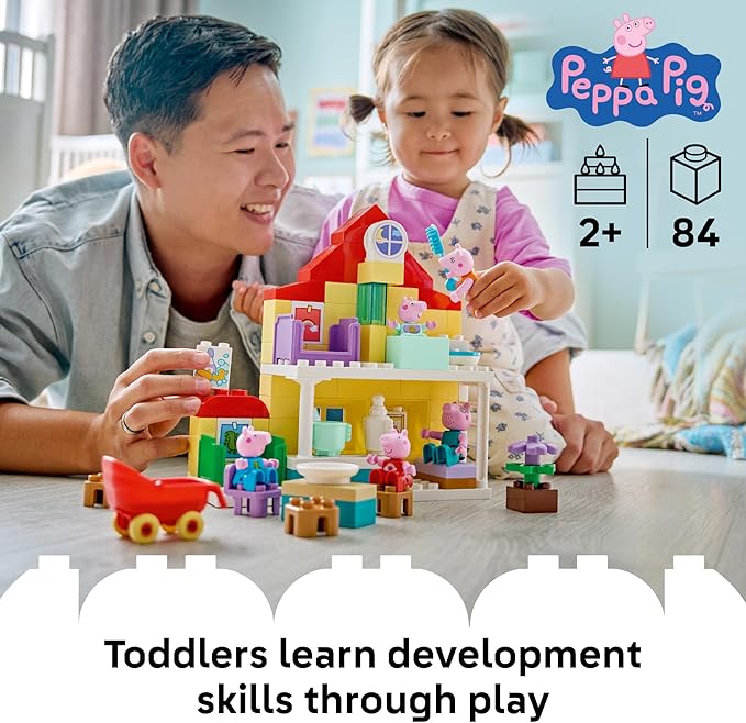 LEGO DUPLO Peppa Pig Family House - Building Toy for Toddlers Ages 2+ - Sensory Toy for Girls &amp Boys - W/ 5 Figures - Birthday Gifts for Kids - 10467
