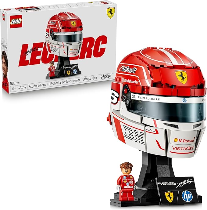 LEGO Editions Scuderia Ferrari HP Charles Leclerc Helmet - Building Set for Teens Ages 14+ - Collectible F1 Display - Bedroom or Home Office Decor - Gift for Formula 1 Fans - 43014