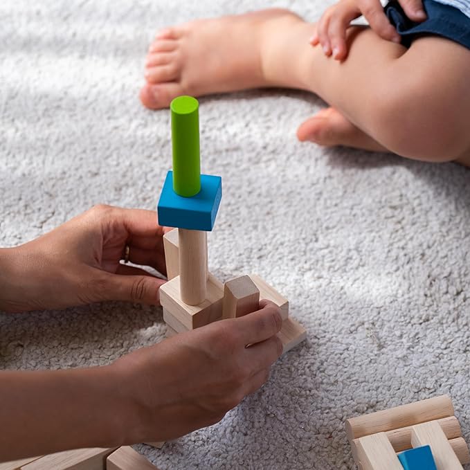 PlanToys® 40 Unit Blocks Wooden Montessori Building and Stacking Toy | Early STEM Fine Motor Creativity and Problem Solving Activity | Eco Friendly Educational Open Ended Play Set