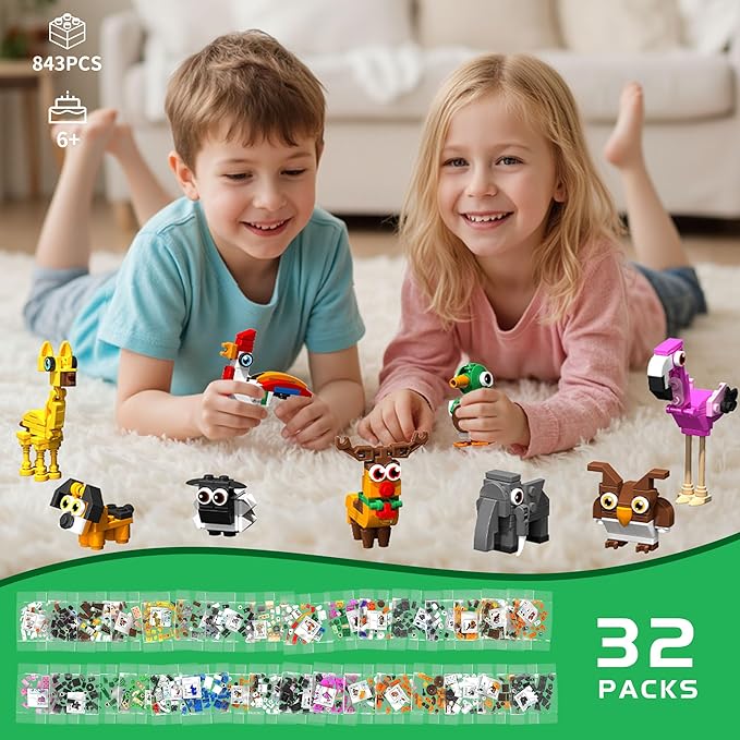 32 Packs Party Favors Building Block Sets for KidsMini Animal Building Toys for Classroom PrizesGoodie Bag Stocking StuffersValentines Day Christmas Birthday Gifts for Girls Boys Age 8-12