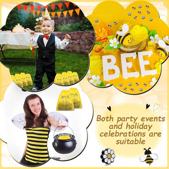 Sumind 36 Sets Bee Tic Tac Toe Game Bee Party Favors for Kid Mini Flowers Honeybee Drawstring Gift Bags for Boys Girls Back to School Birthday Baby Shower Classroom Party Supplies