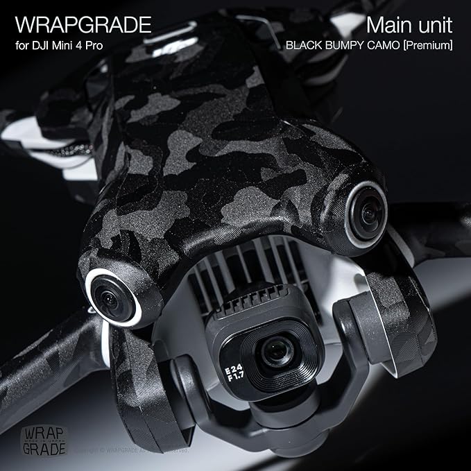 WRAPGRADE Skin Stickers Compatible with DJI Mini 4 Pro | Full Wrap (Black Bumpy Camo)