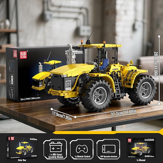 Mould King 17081 RC Technik City Tractor Building Sets MOC Semi Construction Vehicles Farm Sets for Adults 1401 Pieces Remote Control Tractor Model Set for Adult/Collections Enthusiasts