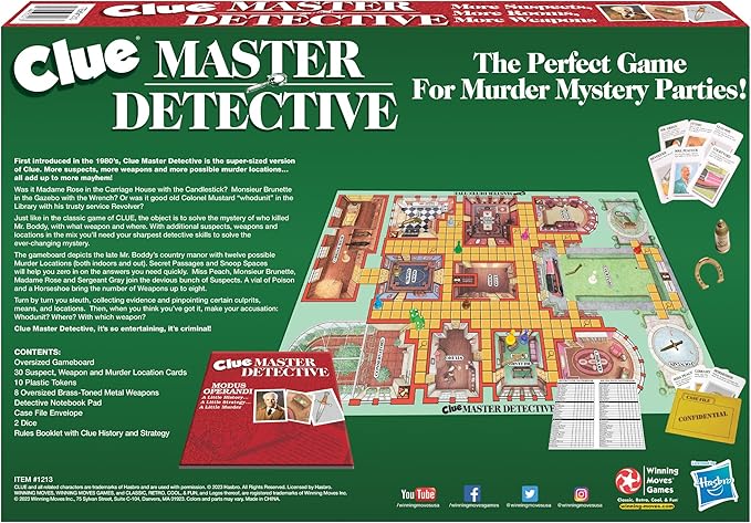 Clue Master Detective with Oversized Brass Tone Metal Weapons by Winning Moves Games USA Largest Game of Clue Ever for up to 10 Players Ages 10 and Up