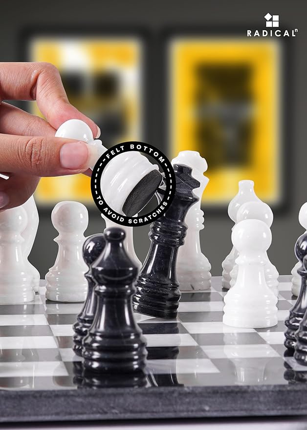 Radicaln Marble Chess Set 12 Inches Black &amp White Handmade Classic Board Games for Adults Luxury Marble Chess Board &amp 32 Pieces Adult Board Game