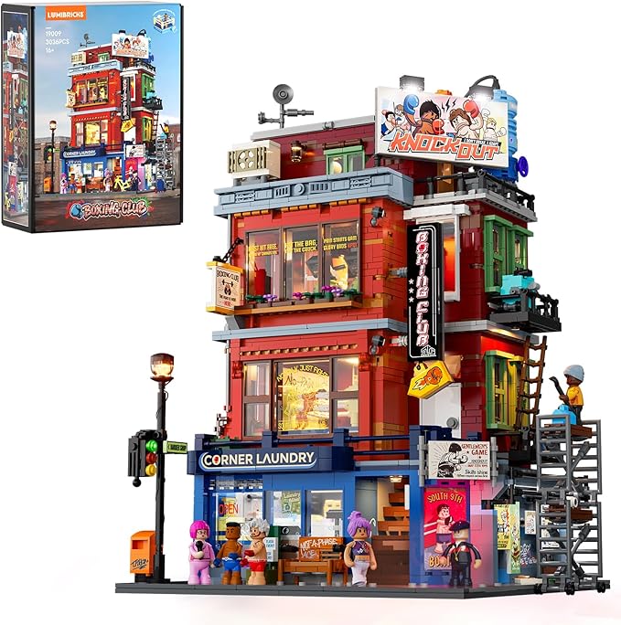 Street Fusion Boxing Club Lighting Building Bricks Set - City Town Modular Playset Collection Display kit with Minifigures 3036 Pcs for Adults &amp Teens &amp Life Enthusiasts