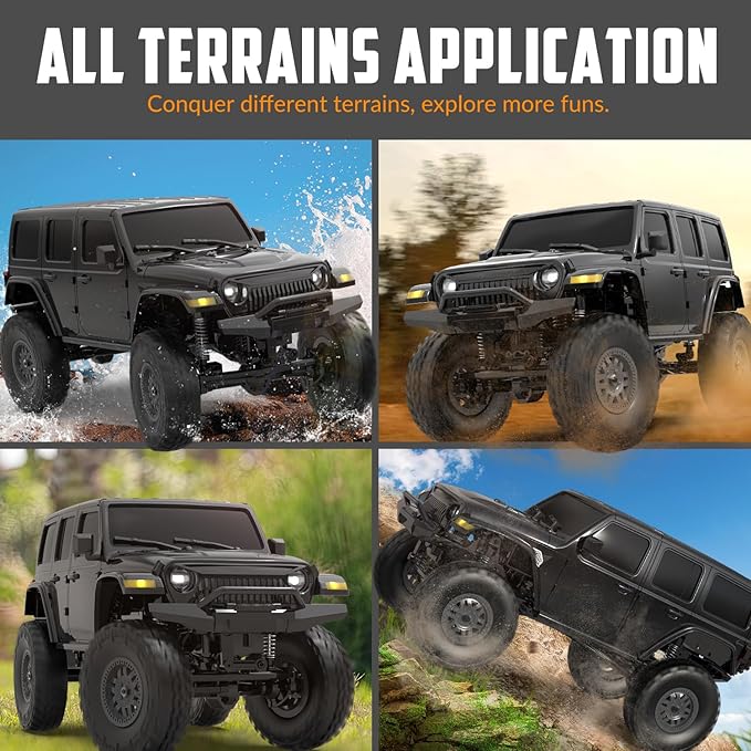 RACENT 1/24 RC Crawler 4WD Off Road All Terrain RC Monster Truck Rock Climbing with led Light Waterproof Hobby Grade Toys with 2 Batteries for Adults (Black)
