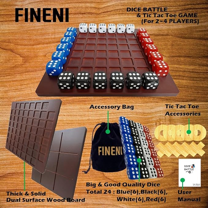 Dual Sides Battle &amp TicTacToe - Wooden Coffee Table Game for 2-4 Players