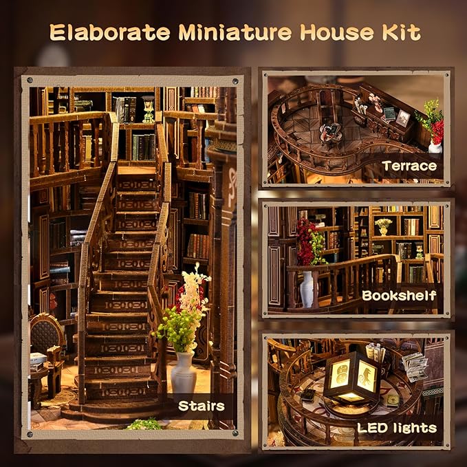 Book Nooks for Adults DIY Miniature Dollhouse Book Nook Kit Model Kits Craft Kits for Adults 3D Wooden Puzzle Book Nook Craft Bookshelf Decor Adult Craft Kits Gift with Led Light