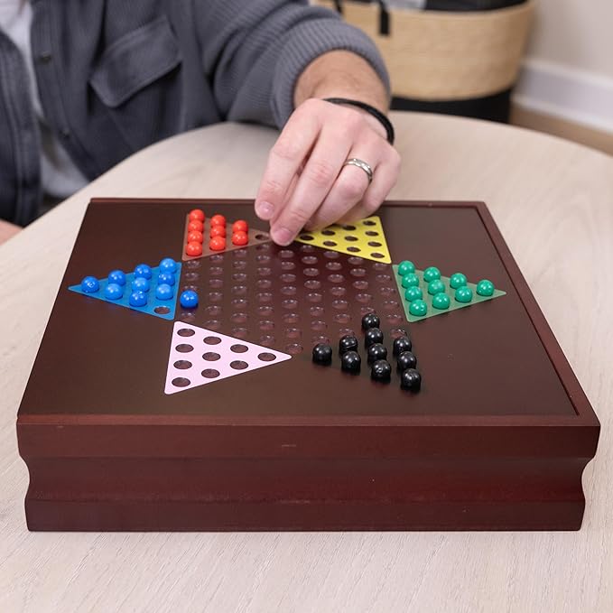 Elbow Room Games Family Game Set 10 Classic Games with Wooden Storage Box and Built-in Game Boards Endless Fun for Game Nights Gatherings &amp Travel 2+ Players