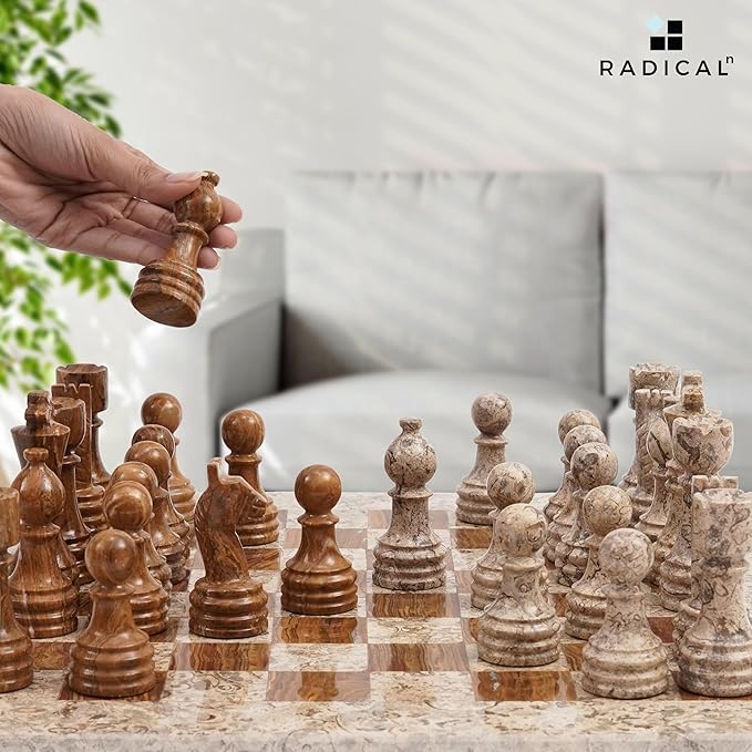 Radicaln Marble Chess Set 15 Inches Coral and Dark Brown Handmade Luxury Board Games for Adults Ideal Marble Chess Board Game Set &amp Chess Pieces for Home Decor