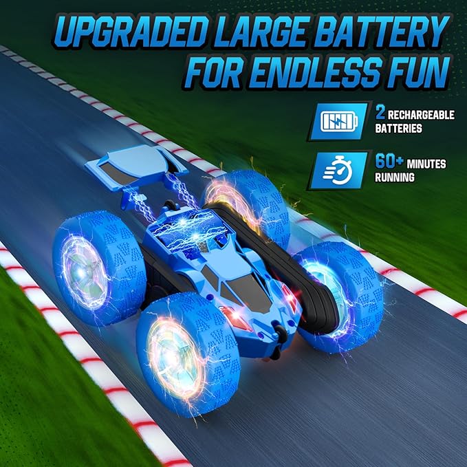 STEM Remote Control Car for Kids Ages 6-12 4WD RC Stunt Car with LED Wheel Lights &amp 360° Flips 2.4GHz Fast Electric Toy for Boys 8-10 Educational Gift for Birthday or Valentines