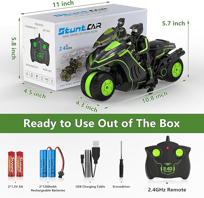 Eulogia Remote Control Motorcycle 360° Spinning Wheel RC Stunt Motocross Toys High Speed Riding Model with Rechargeable Battery Drift Motorbikes for Kids Gift for Boys &amp Girls Ages 5+