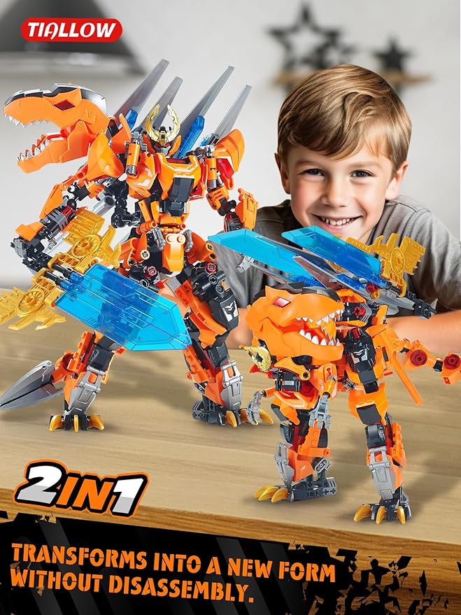 T-Rex 2 in 1 Transforming Sets for Boys Age 8-12Mech Building Block Figure ToyDinosaur Transform Robot Building KitsBirthday for Kids Adult 8-12 Years Old and up(T-Rex)