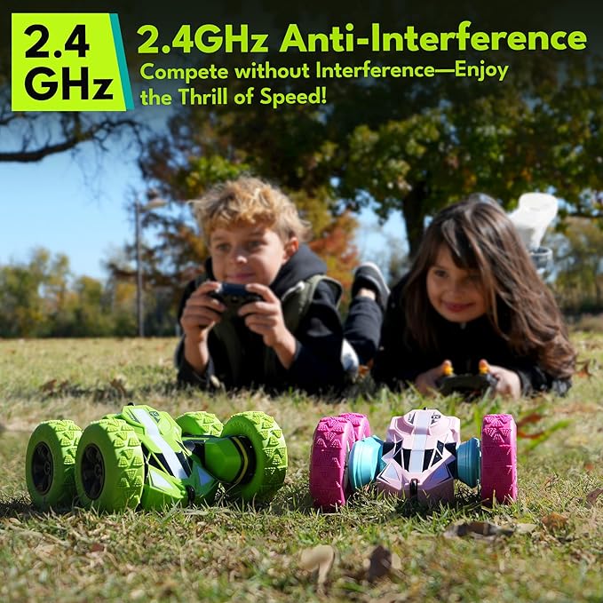 Threeking New Remote Control Car RC Flip Stunt Double Sided Driving Cars Toys for Girls Ages 6-12 USB-C Modular Batteries 4WD 360° Flips with Breathing Soft Lights Presents Gifts for Kids Pink