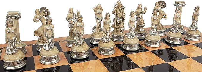 Greek Mythology Olympus Gods Zeus vs Poseidon Set of Chess Men Pieces Antique White - NO Board