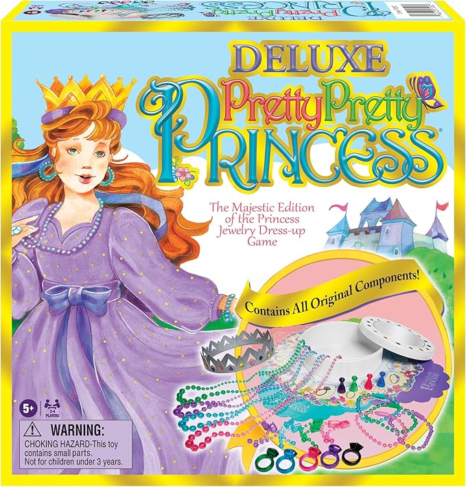 Winning Moves Deluxe Pretty Pretty Princess Game Majestic Edition with Original Components and 1990's Artwork Games USA a Delightful Jewelry Dress-Up Game for 2-4 Players Ages 5+