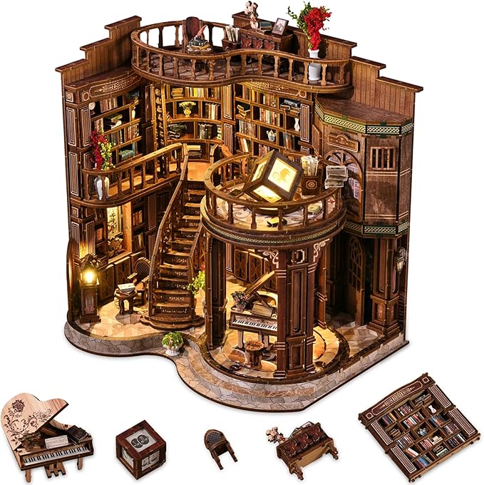 Book Nooks for Adults DIY Miniature Dollhouse Book Nook Kit Model Kits Craft Kits for Adults 3D Wooden Puzzle Book Nook Craft Bookshelf Decor Adult Craft Kits Gift with Led Light