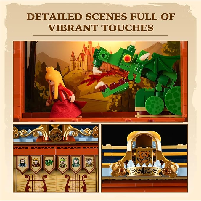 Medieval Troupe Carriage Lighting Building Bricks Set - Middle Ages City Town Playset Multi-Form Modular Collection Display Kit with Minifigures 1248 Pcs for Adults &amp Teens