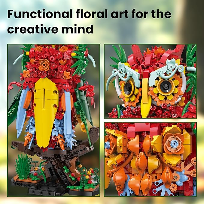 Sillbird Owl Flower Building Sets for Adults Women Men Mom Girlfriend Wife Creative Gifts Artificial Floral Animals for Home Office Decorations for Table Desk - Creative Botanical Collection Model