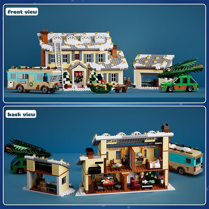 Christmas Holiday House Building Set 5 in 1 Model Buildings Kits Snow Village &amp RV Toy Building Blocks Sets with LED Xmas Decor Toys Gifts for Kids Girls Boys Ages 8+ Adults (1958PCS)