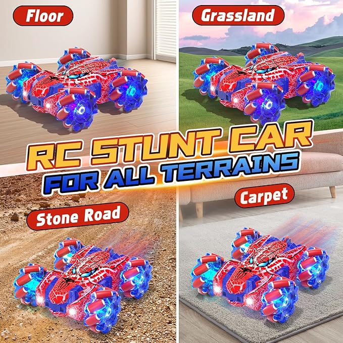Spider Gesture Sensing Remote Control Car Double Sided RC Cars with Full-Body Light 2.4GHz Hand Controlled Rechargeable RC Stunt Car Toys for Boys 4 5 6 7 8 9 10 11 12