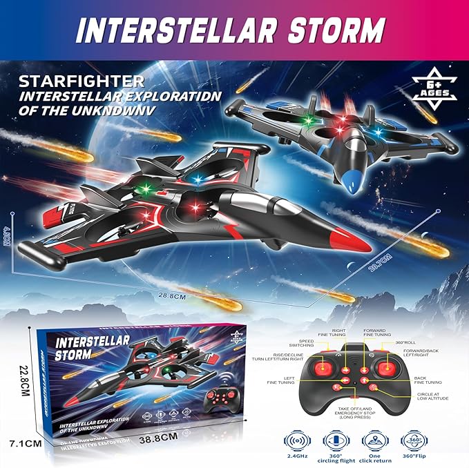 RC PlaneFoam Airplane Toy Drone Remote Airplane Foam Airplanes for Kids Airplanes for Kids Remote Control Helicopter for Boys 8-12360°Flip Fighter Jet with Light (Blue-B)