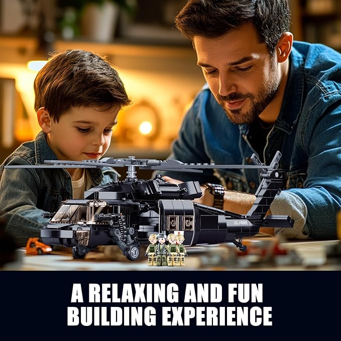 UH-60 Black Utility Helicopter Building Set for Adults Compatible with Lego Military Army Airplane Hawk Plane Model Kit with 4 Soldier Figures Birthday Gift Toys for 8-14 Boys Kids (692 PCS)