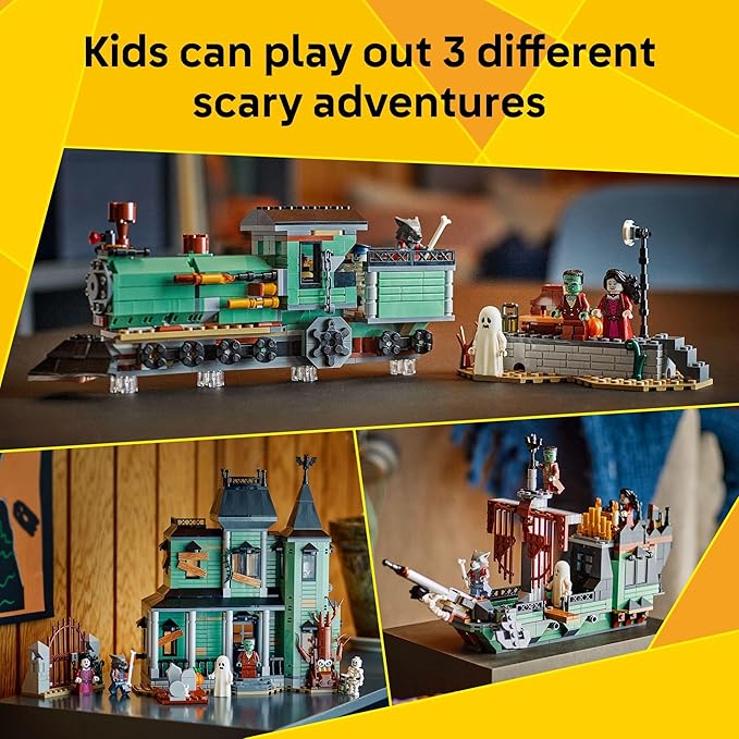 LEGO Creator 3 in 1 Haunted Mansion Building Toy for Kids - Halloween Building Blocks &amp Learning Toy for Girls &amp Boys Ages 9+ - Build a Haunted House Train or Ship - Gift for Birthdays - 31