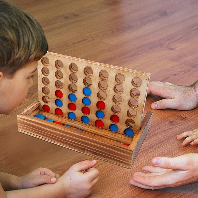 Glintoper Tic Tac Toe &amp 4 in a Row Tables Game Set Classic Board Line Up 4 for Living Room Rustic Table Decor and Use as Game Top Wood Guest Room Decor Strategy Board Games for Families