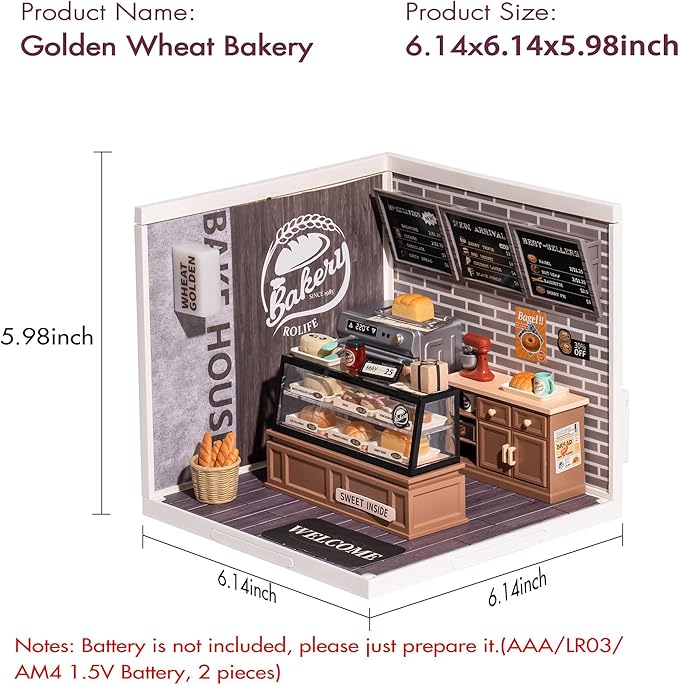 Rolife LED Building Blocks for Adults1:24 Toy Building SetsModel Building KitsDIY Miniature Dollhouse Kits for AdultsHobbies for Women Men (1.Golden Wheat Bakery)