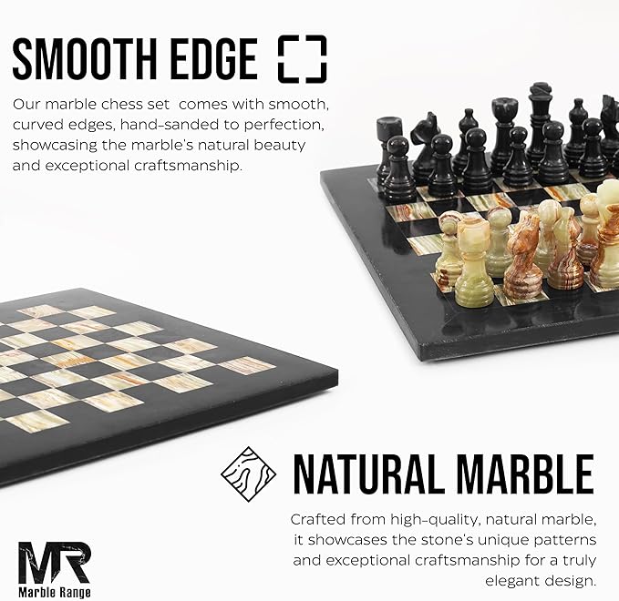 Marble Chess Set for Adults 10 Handmade Black &amp Green Onyx Board Game with 32 Chess Pieces 2 Extra Queens &amp Storage Box Luxury Travel Game Elegant for Home Decor