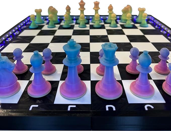 Dam Merch's LED Illuminated Glow in The Dark Chess Set - Made in USA (Regulation Dualing Rainbow)