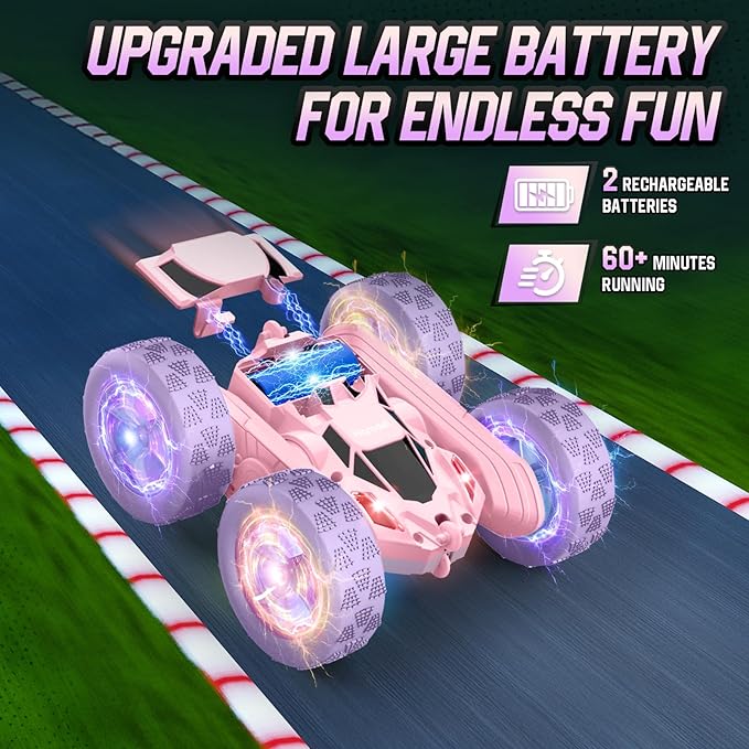 Remote Control Car Double Sided 360°Rotating 4WD RC Cars with Sparkling LED Wheels 2.4GHz Electric Race Stunt Toy Car Rechargeable Toy Cars for Boys Girls Birthday Valentines Gift